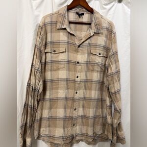 PAIGE‎ Everett Men's Green/Tan Flannel Checkered Long Sleeves Shirt XXL EUC